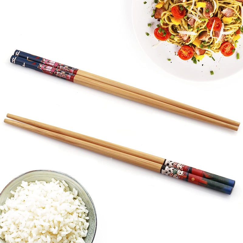 GLAMFIELDS 10Pairs Handmade Natural Bamboo Chopsticks Healthy Asian Japanese Korean Noodles Sushi Chopsticks set Reusable Gift Tableware-Cute Cat Drawing - Image 4